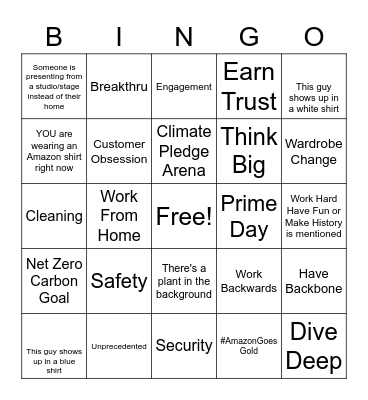 Amazon All Hands Bingo Card