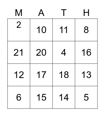 November Adding Bingo Card