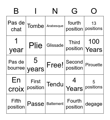 Ms. Zamora's Ballet Bingo Card