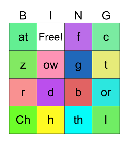 Phoneme Bingo Card