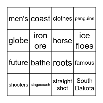 Calamity Jane & Coldest Place  2.7 Bingo Card