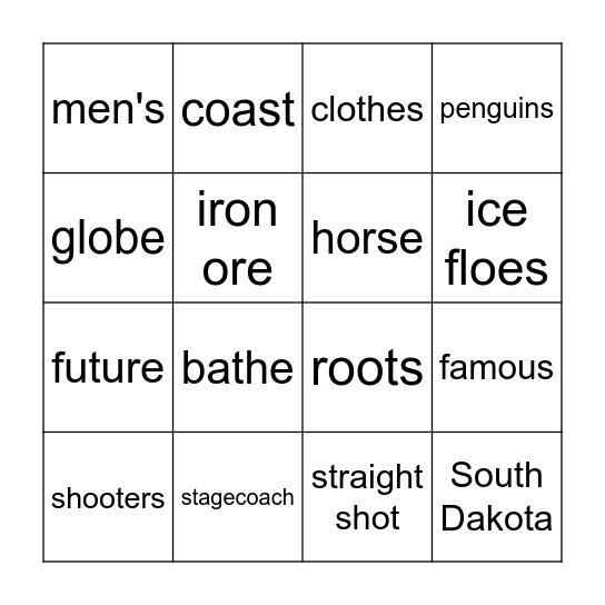 Calamity Jane & Coldest Place  2.7 Bingo Card