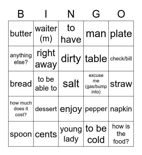 El restaurante Bingo Card