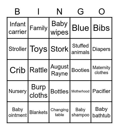 Robinson Baby Shower Bingo Card