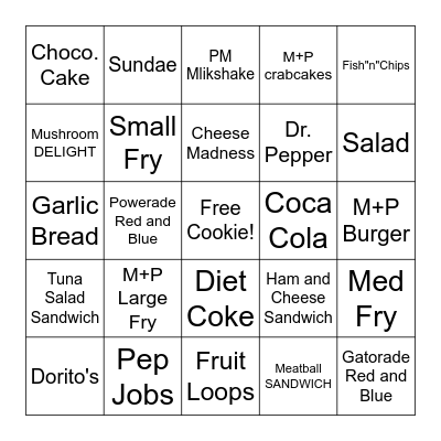 Menu Bingo Card