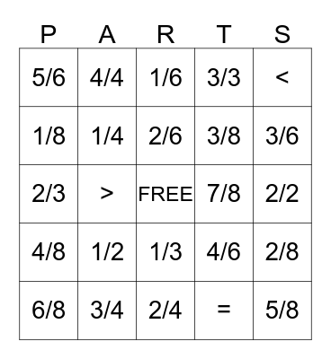 Fraction Bingo Card