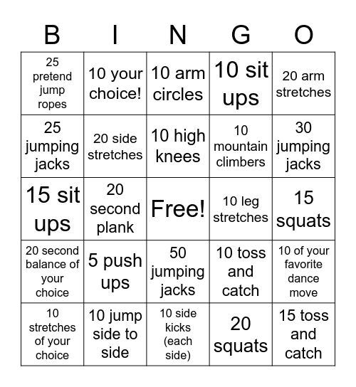 PE bingo Card