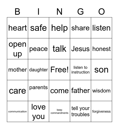 Open Up to Your Parents! Bingo Card