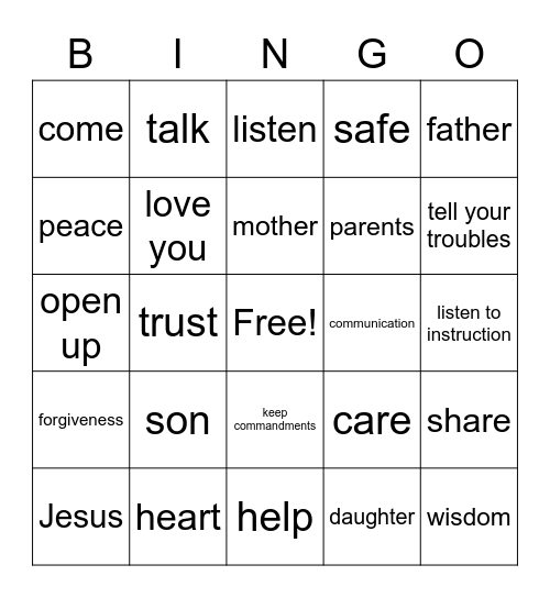 Open Up to Your Parents! Bingo Card