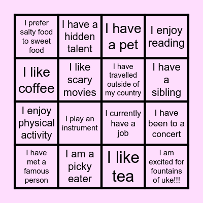 Get To Know You BINGO Card