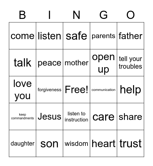 Open Up to Your Parents! Bingo Card