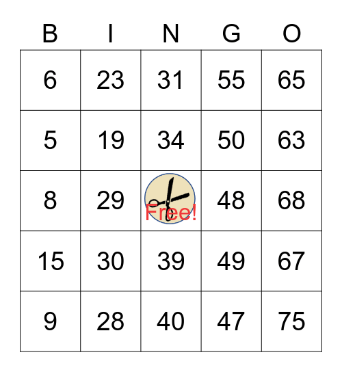 Bingo 1-75 Bingo Card