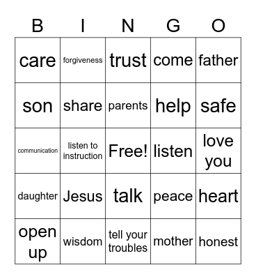 Open Up to Your Parents! Bingo Card