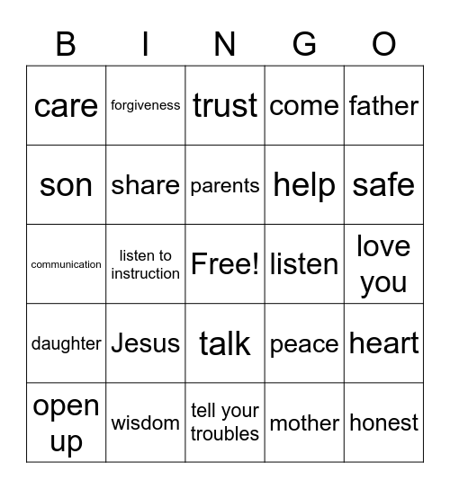 Open Up to Your Parents! Bingo Card