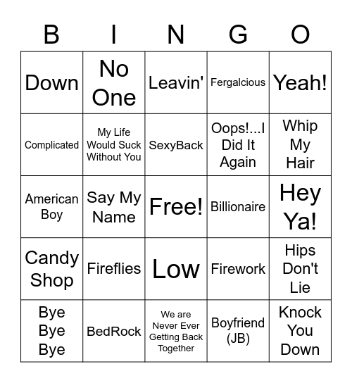 00s-10s Throwback Mingo Bingo Card