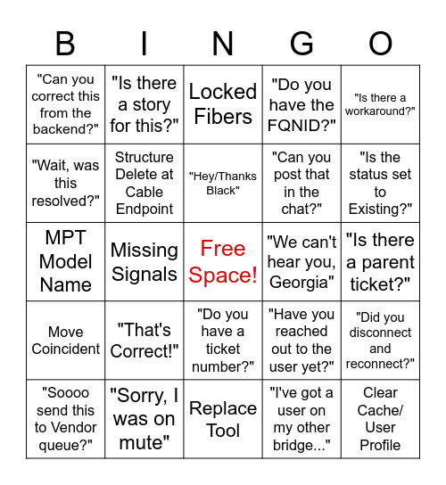 VENDOR SUPPORT BRIDGE BINGO Card