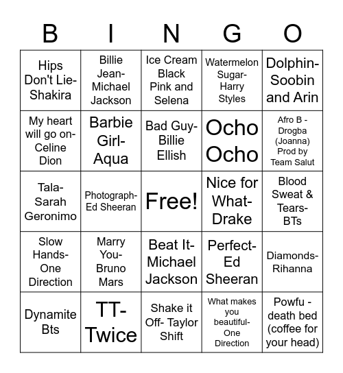 Music Bingo Card