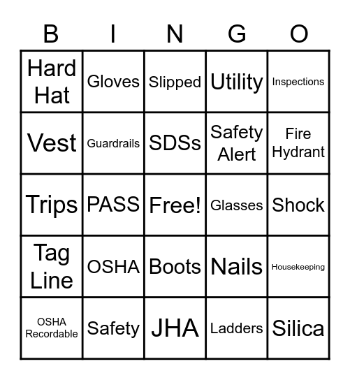 SAFETY Bingo Card