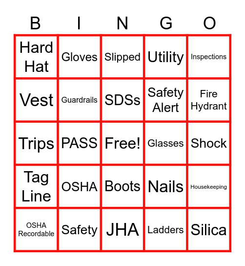 SAFETY Bingo Card