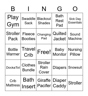 Baby Gift Bingo Card