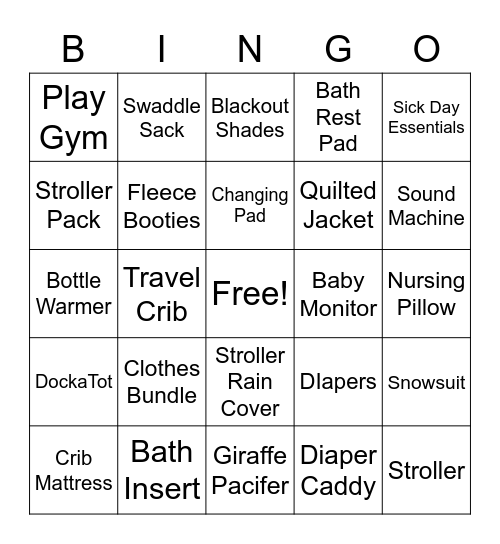 Baby Gift Bingo Card