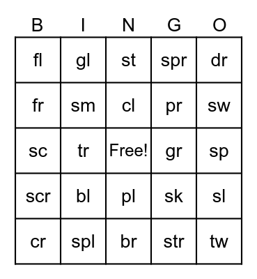 CONSONANT BLENDS Bingo Card