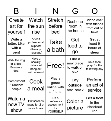 November Self Care BINGO Card