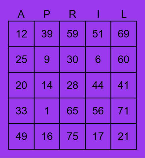 April Bingo Card