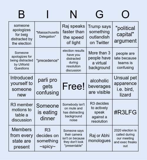 Region 3 @ November Meeting Bingo Card