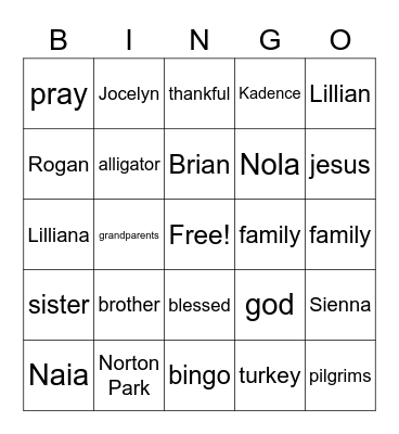 Jesus Face Time, Thanksgiving Edition Bingo Card