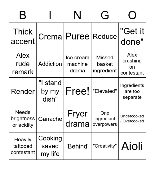 Chopped Bingo Card