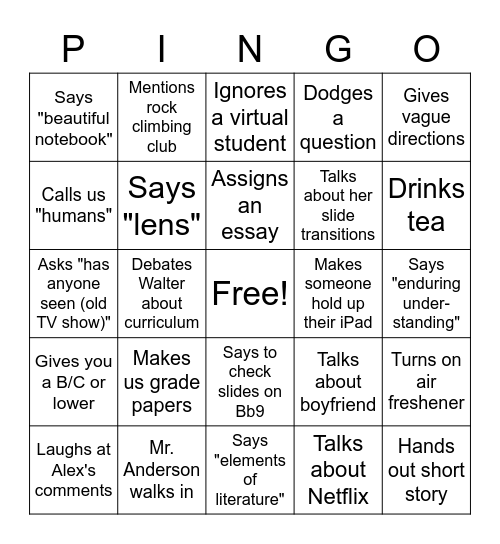 Pingo Bingo Card