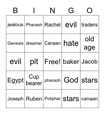 Josephs Coat of Many Colors Bingo Card