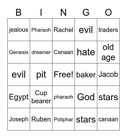 Josephs Coat of Many Colors Bingo Card