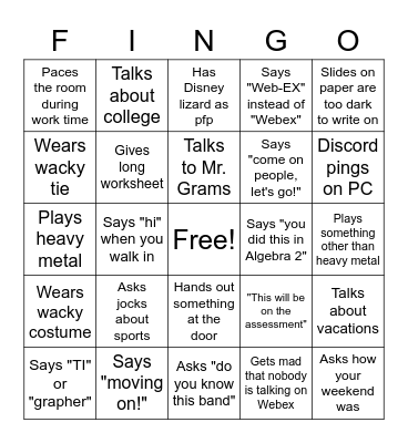 Fingo Bingo Card