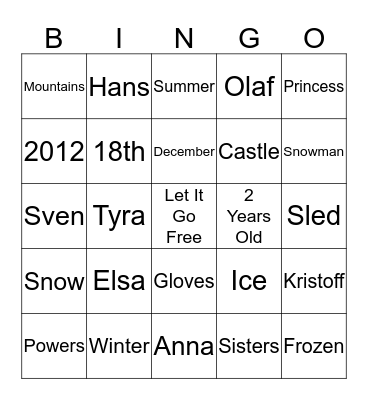 Tyra's Frozen  Bingo Card