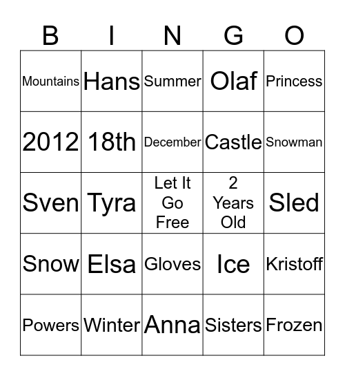 Tyra's Frozen  Bingo Card