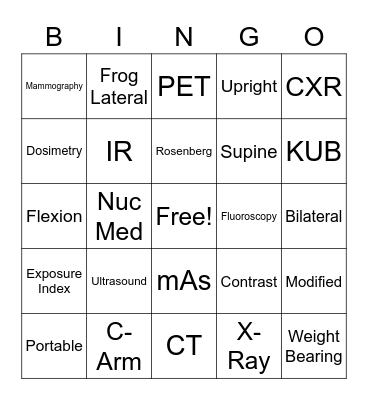 Rad Tech Week Bingo Card