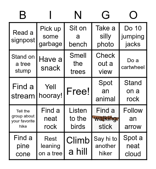 Mini Adventure Bingo Challenge! Bingo Card