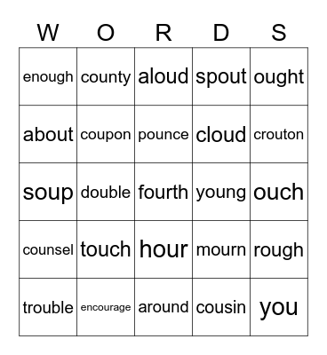 Words with -ou- Bingo Card