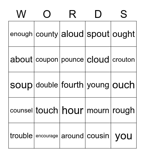 Words with -ou- Bingo Card