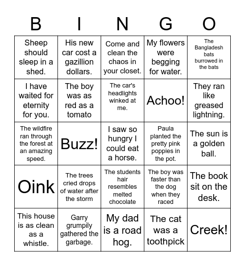 Figures of Speech Bingo Card