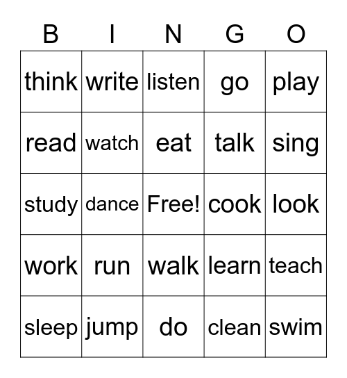 VERBS Bingo Card