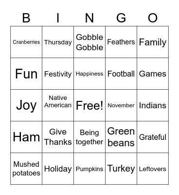 Thanksgiving Bingo Card