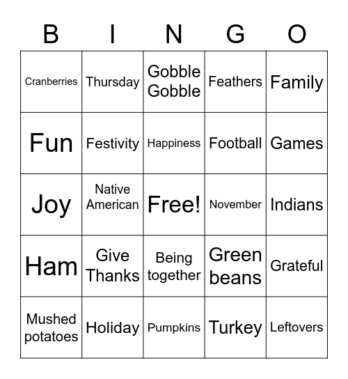 Thanksgiving Bingo Card