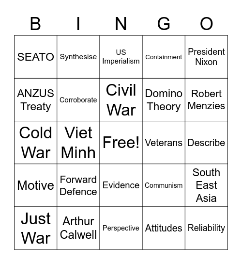 Vietnam War Bingo Card