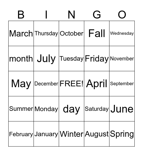 Months of the Year/Days of the Weeki Bingo Card