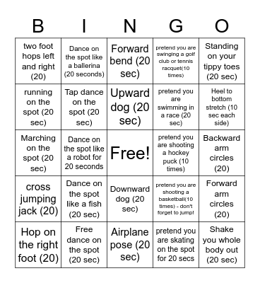 Health Hustle Bingo Card