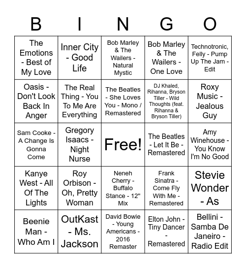 Frank's Spotify Bingo Card