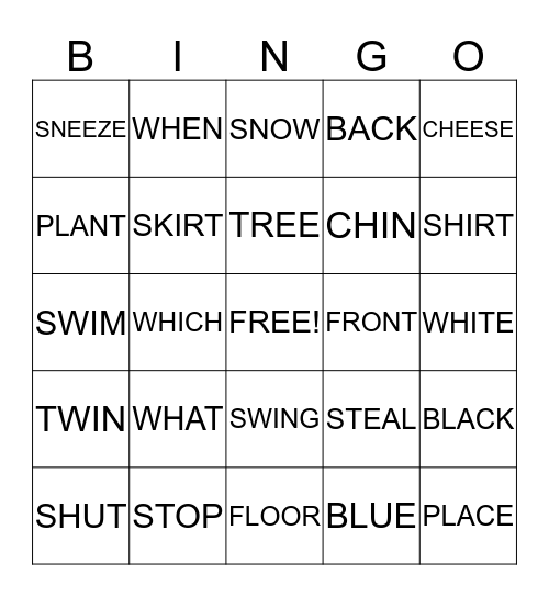 VOCABULARY Bingo Card